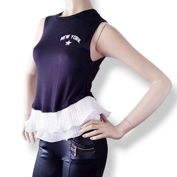 J Story Black "New York" White Ruffled Peplum Waist Top - Picture 3 of 8